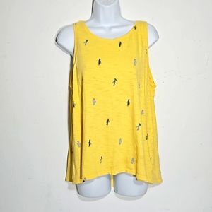 Old Navy everywear yellow 100% cotton sleeveless tank top with cactus L
